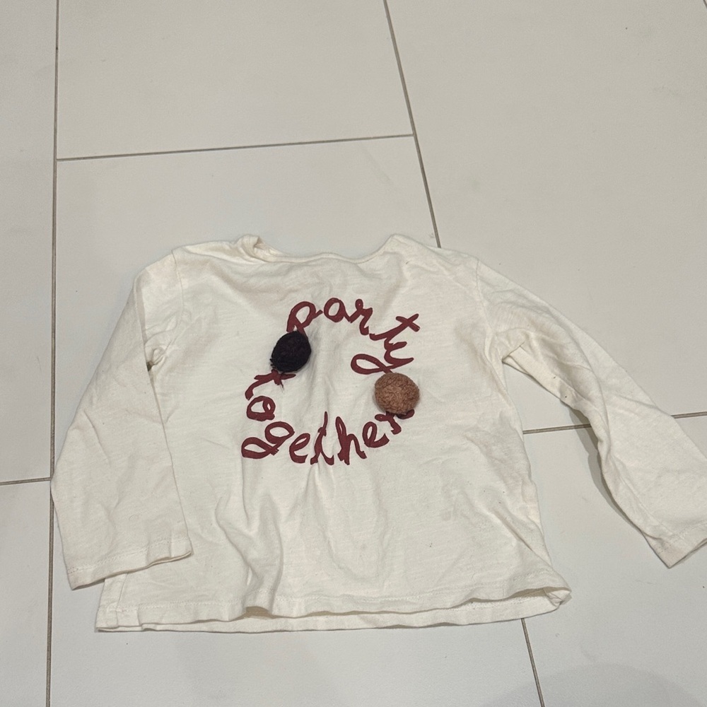 Zara Kids Cream Long Sleeve Shirt with Brown Accents 12/18m  party together